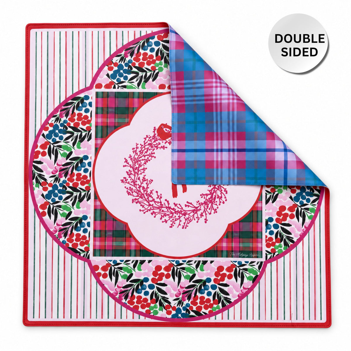 PRE-ORDER - Very Merry Wreath Double-Sided Leatherette Mahjong Mat 31.5" x 31.5"