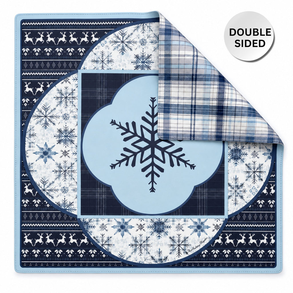 PRE-ORDER - Snowflake Reindeer Lodge Double-Sided Leatherette Mahjong Mat 31.5" x 31.5"