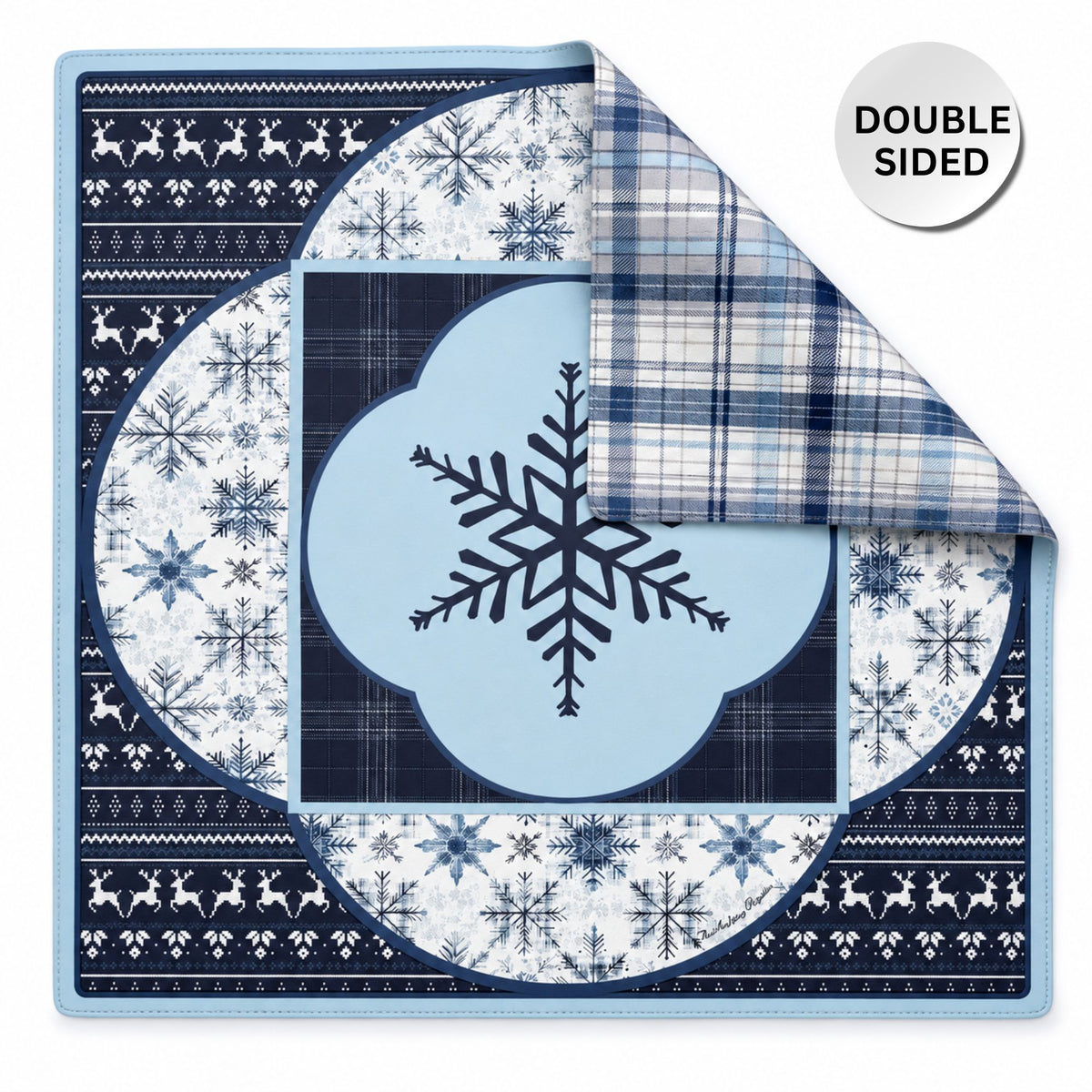 PRE-ORDER - Snowflake Reindeer Lodge Double-Sided Leatherette Mahjong Mat 31.5" x 31.5"