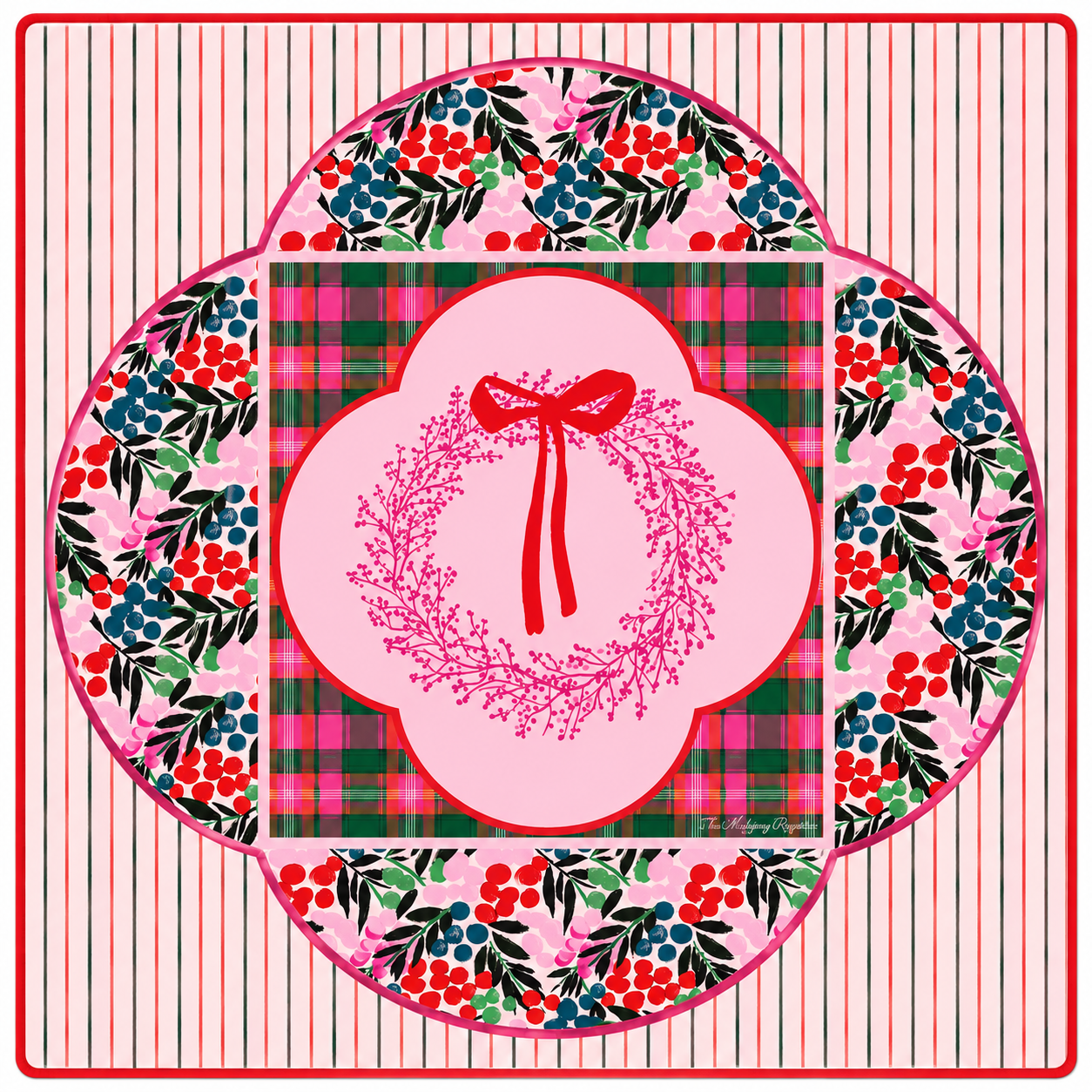 PREORDER - Holiday Wreath Premium Mahjong Mat – 33" - Estimated Ship Oct 1st 2026