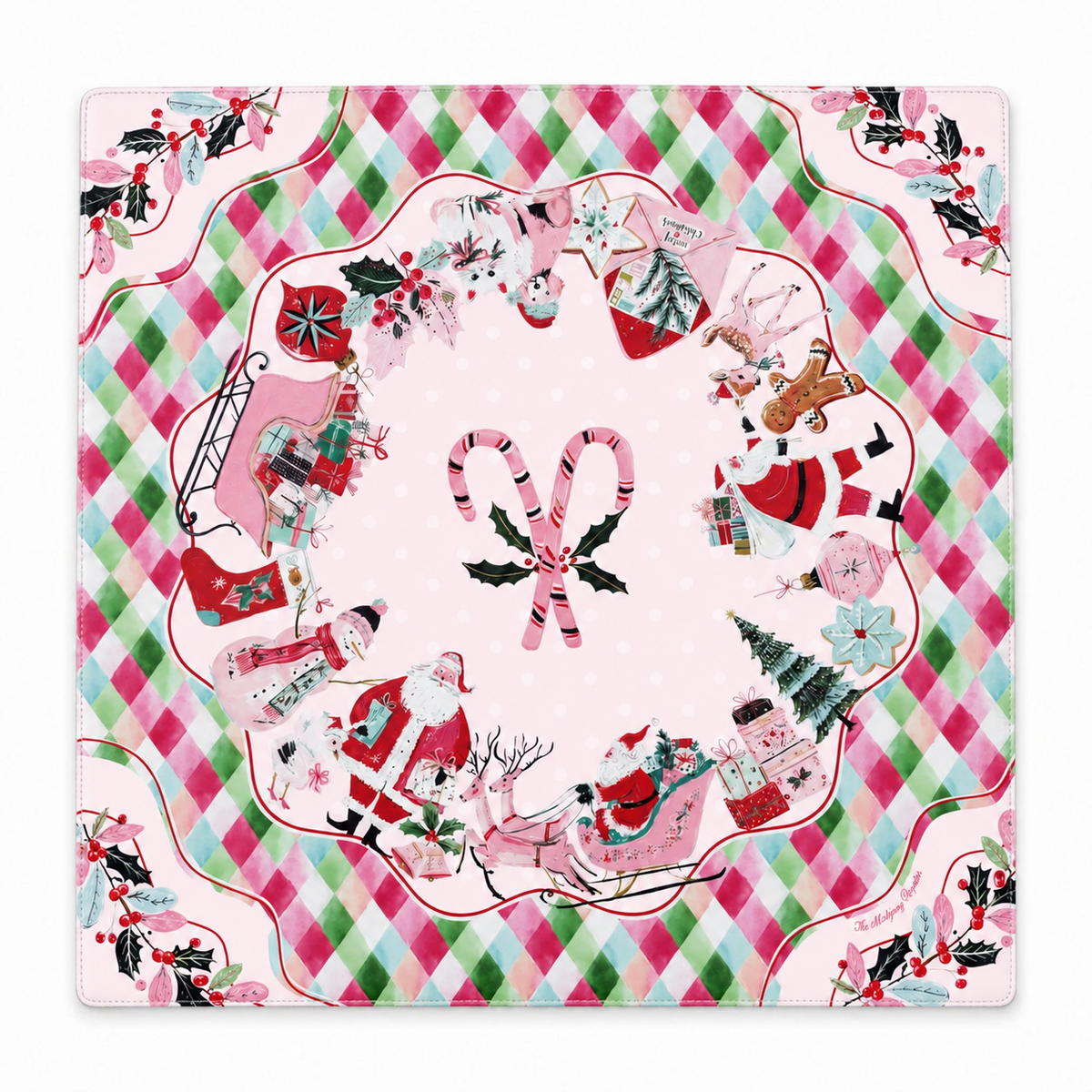 PRE-ORDER - Holly Jolly Double-Sided Leatherette Mahjong Mat 31.5" x 31.5"
