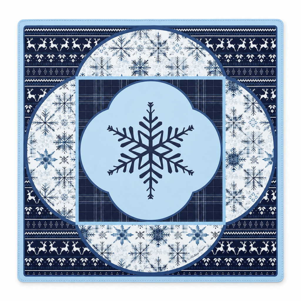 PRE-ORDER - Snowflake Reindeer Lodge Double-Sided Leatherette Mahjong Mat 31.5" x 31.5"