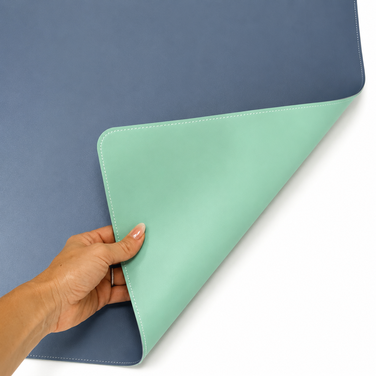 PRE-ORDER - Seafoam Green & Slate Blue Double-Sided Leatherette Mahjong Mat – 33" x 33" - Estimated Ship Oct 9th