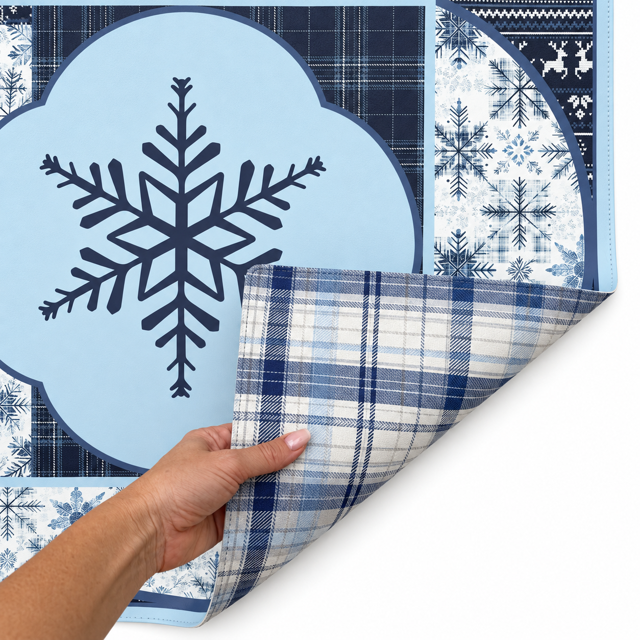 PRE-ORDER - Snowflake Reindeer Lodge Double-Sided Leatherette Mahjong Mat 31.5" x 31.5"
