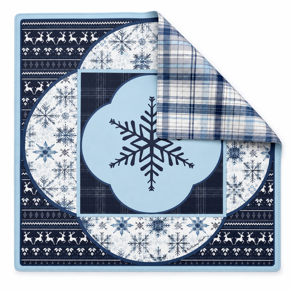 PRE-ORDER - Snowflake Reindeer Lodge Double-Sided Leatherette Mahjong Mat 31.5" x 31.5"