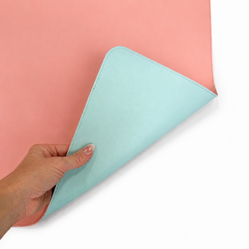 PRE-ORDER - Coral & Aqua Double-Sided Leatherette Mahjong Mat – 33" x 33" - Estimated Ship Oct 9th