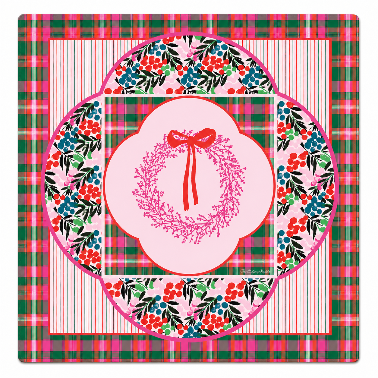 PREORDER - Holiday Wreath Premium Mahjong Mat – 33" - Estimated Ship Sept 25th 2026
