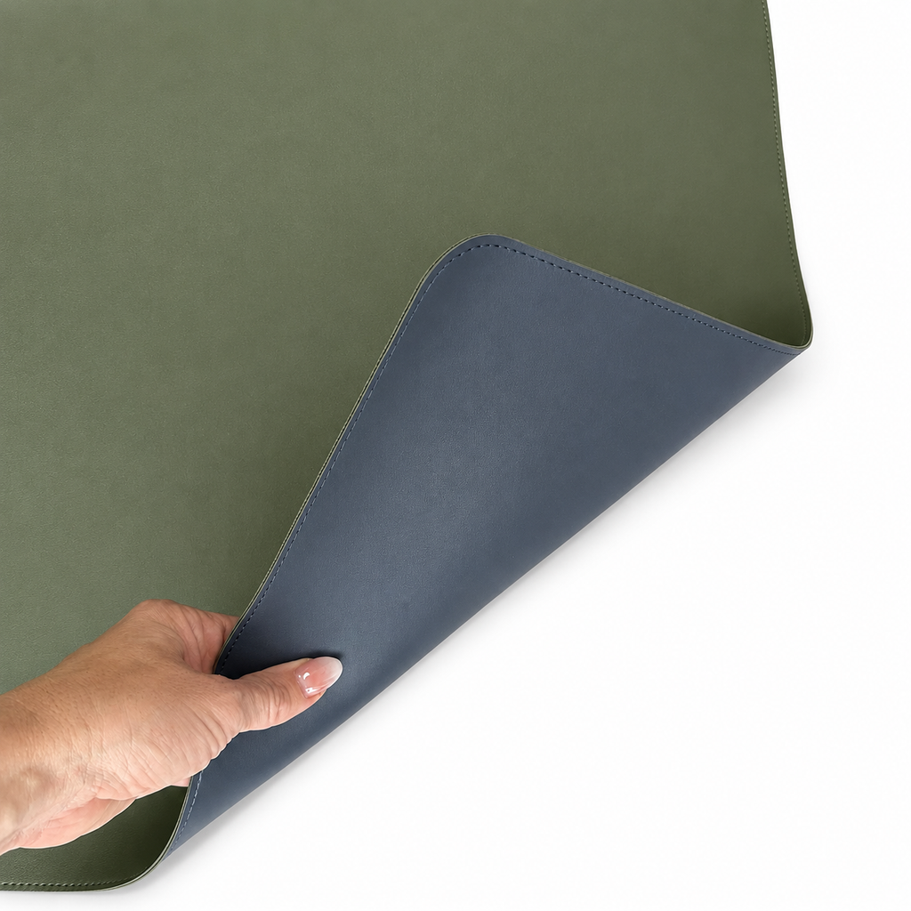 PRE-ORDER - Hunter Green & Navy Double-Sided Leatherette Mahjong Mat – 33" x 33" - Estimated Ship Oct 9th