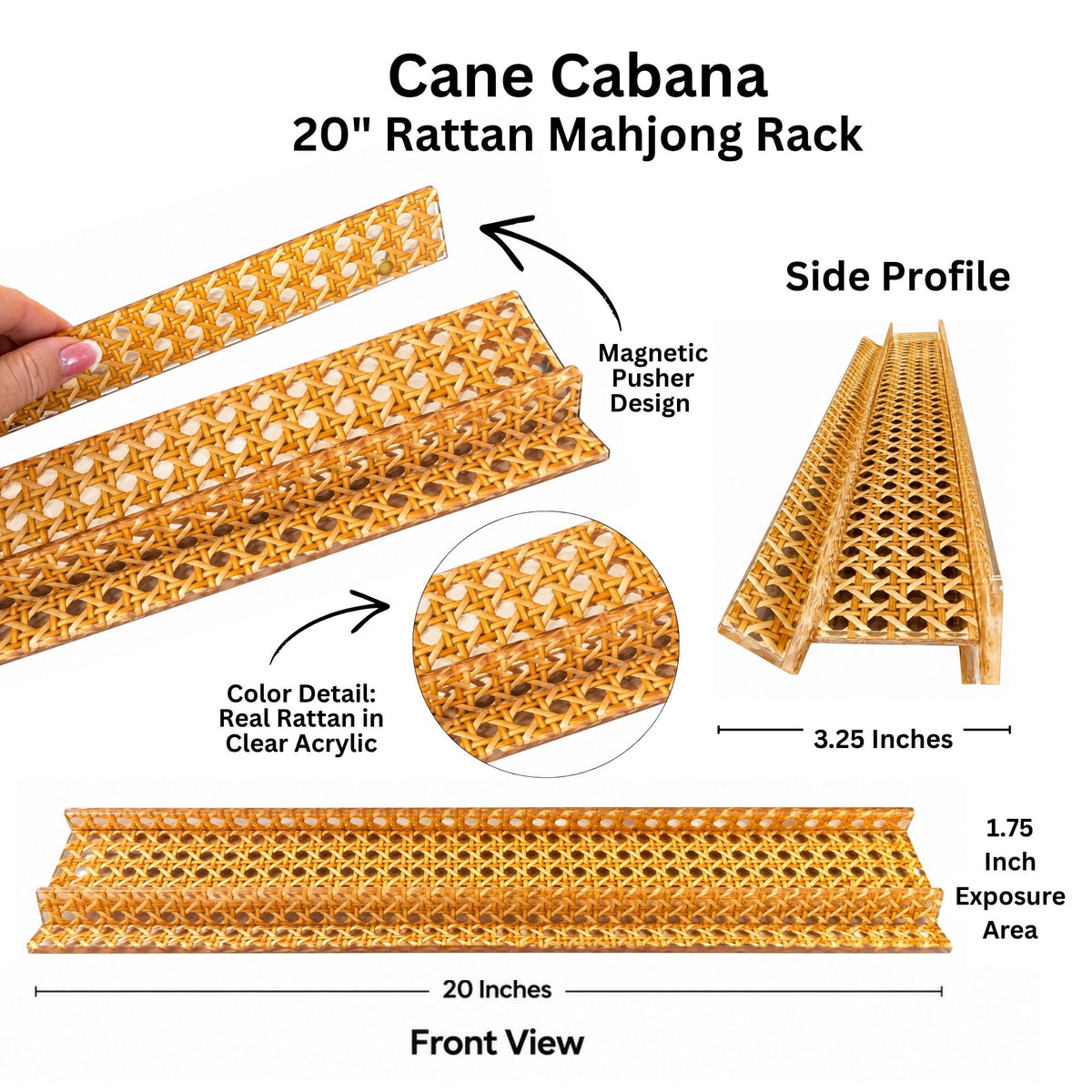 Cane Cabana | Real Rattan Acrylic Mahjong Racks – Set of 4