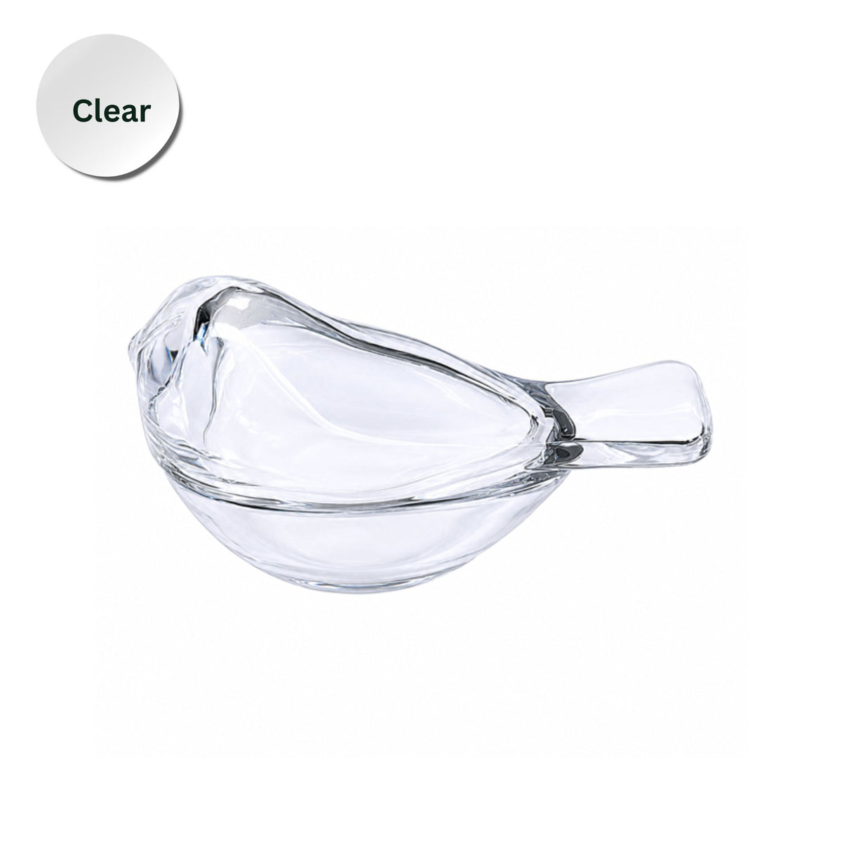 A clear glass bird-shaped dice holder for Mahjong Lovers.
