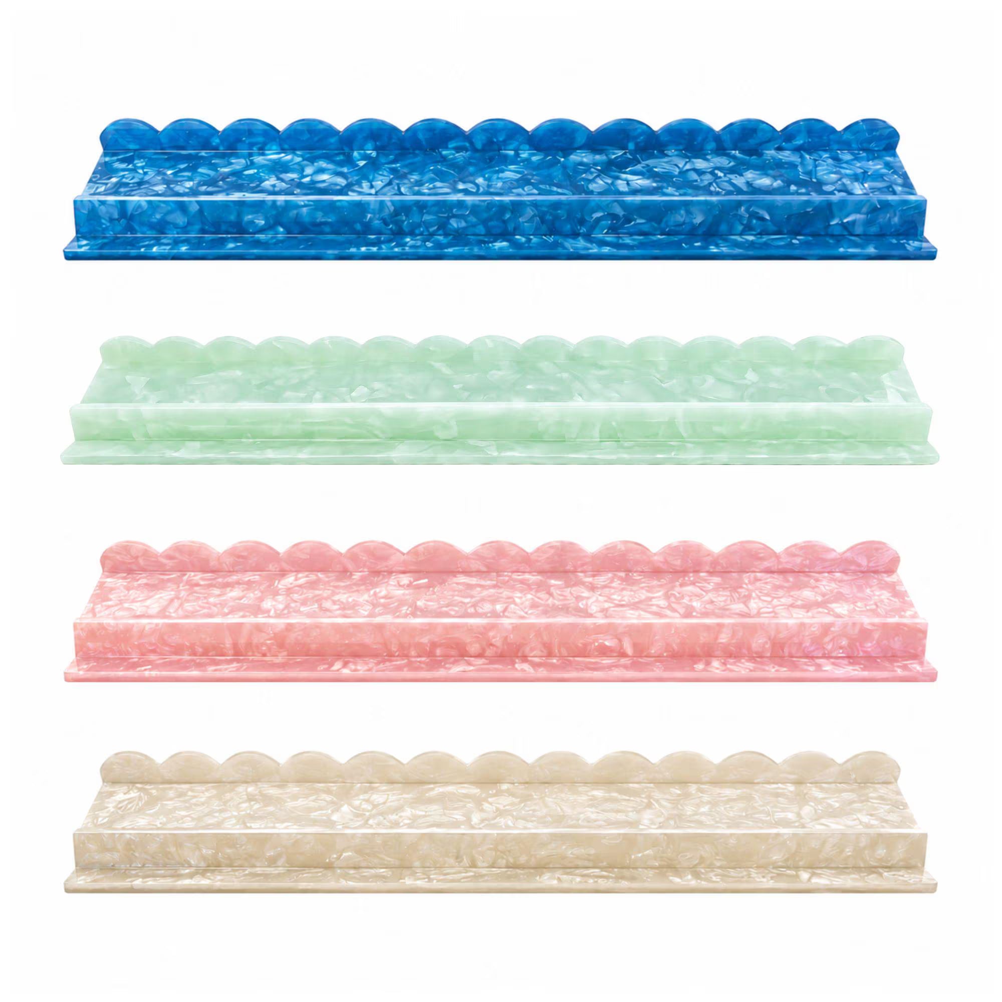 Set of 4 Luxury Pearlized Acrylic Mahjong Racks – 20" Scalloped Edge Design