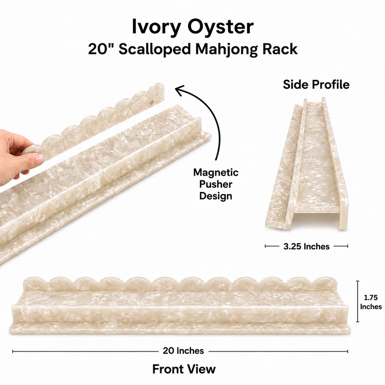 Set of 4 Luxury Pearlized Acrylic Mahjong Racks – 20" Scalloped Edge Design
