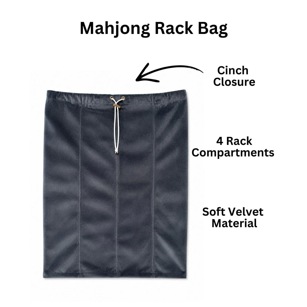 Grey Velvet Mahjong Rack Bag with 4 Compartments | Soft Plush Storage Bag for Mahjong Racks | Drawstring Travel Mahjong Bag